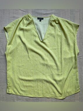 Madison Yellow-Green Dotted V-Neck Blouse
